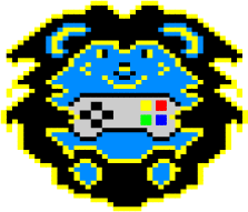 Pixel art of a yellow and blue hedgehog with a video game controller in its hands.